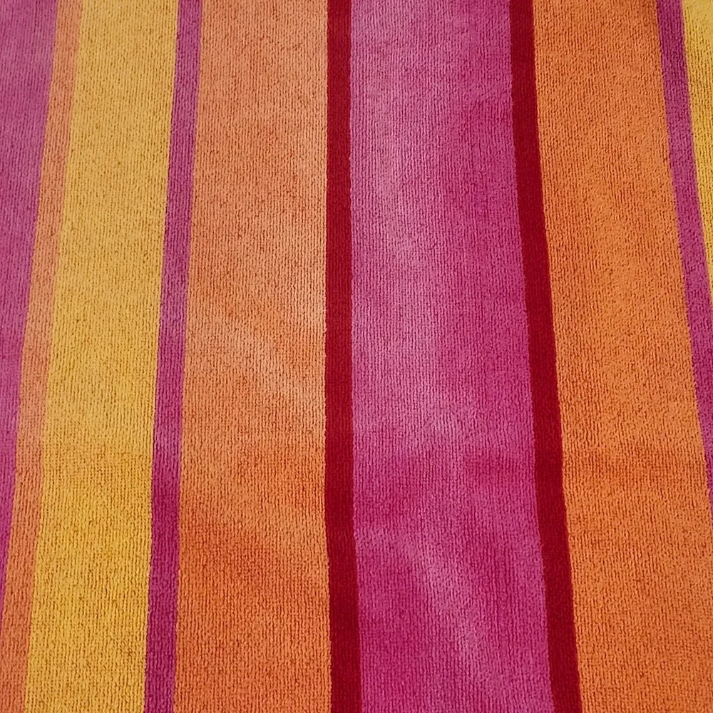 Striped Beach Towel Red Orange Pink Yellow Cotton Terry Retro Summer